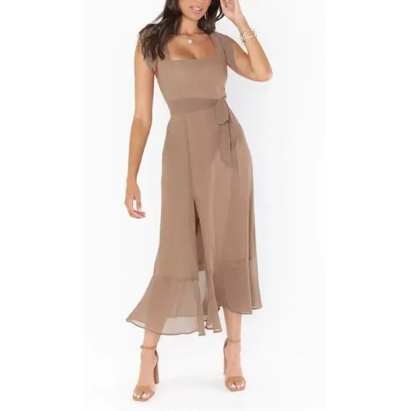 Show Me Your MuMu | Dresses | Show Me Your Mumu Claire Midi Bridesmaid  Formal Dress Soft Beige Nwt Xs | Poshmark